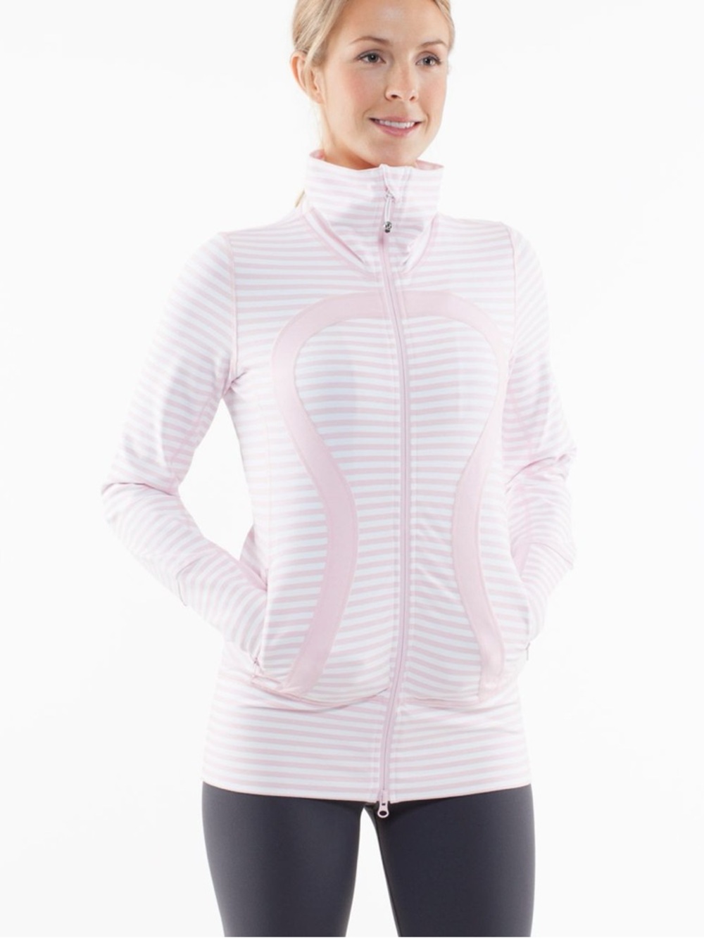Women's Pink Striped Zip-Up Jacket